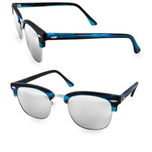 AQS Milo 49mm Clubmaster Sunglasses‎ Blue Mirrored Lens Unisex